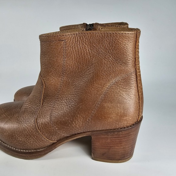 Roots Ankle Booties Women 8 38 Brown Tan Side Zip Boho Block Heel Pebbled Italy - Picture 3 of 11